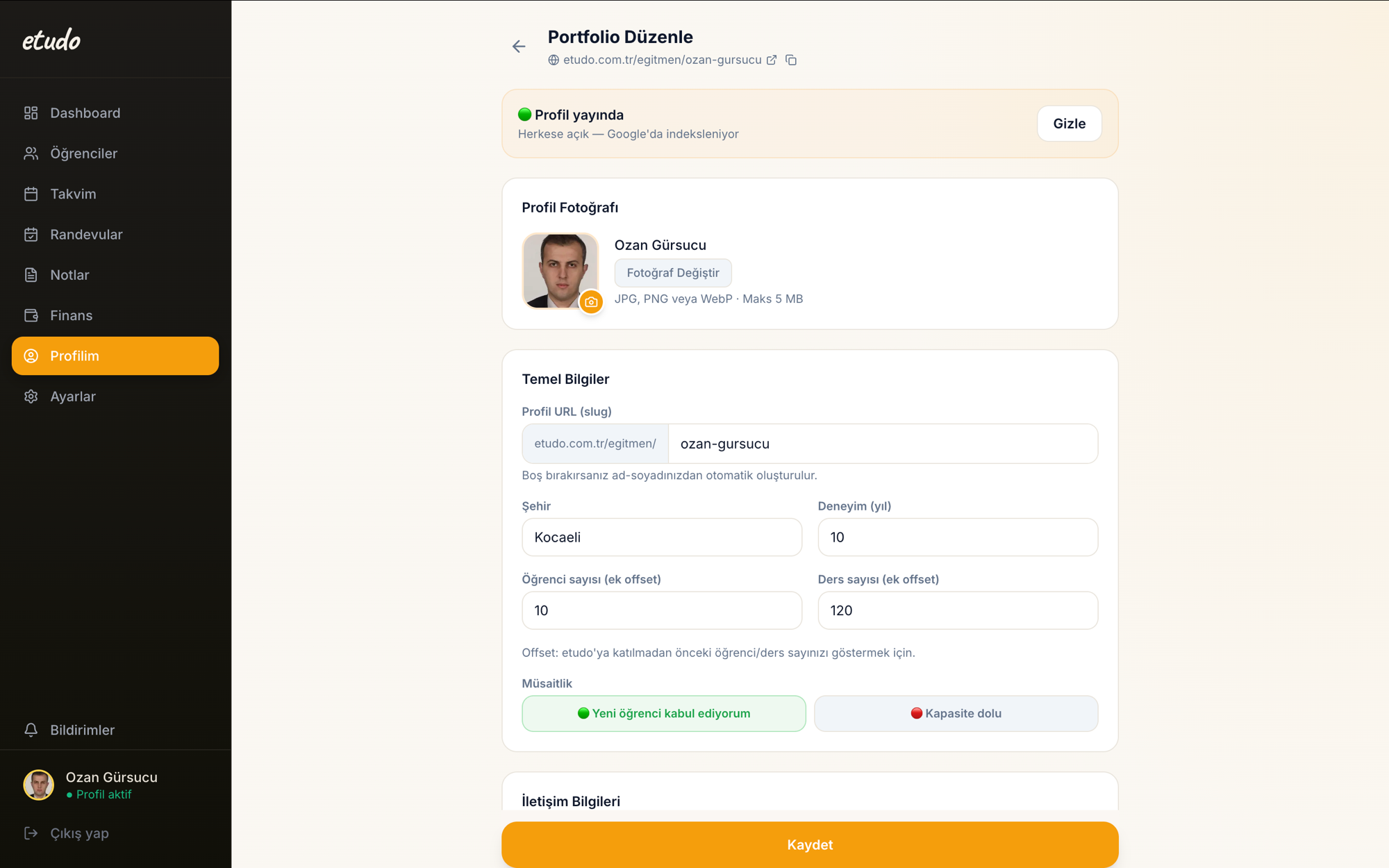 etudo Profil Düzenle